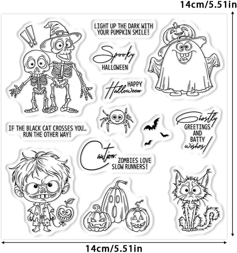 Yi Xuan Halloween Clear Silicone stampReusable Stamp with Pumpkins, Skulls, Bats, Santa Claus, and Holiday Designs. Used for Making Cards, scrapbooks, and DIY templates (Halloween Skeleton) - Image 3